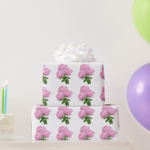  Pink Rose Bouquet Floral Pattern on White  Wrapping Paper