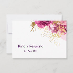 Pink Rose Bouquet Floral Wedding RSVP Card