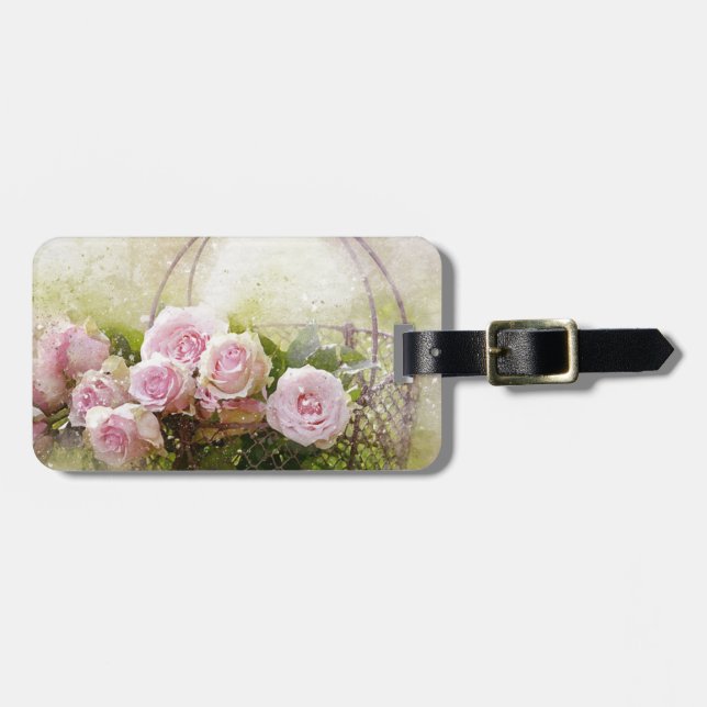 Pink Rose Bouquet Luggage Tag (Front Horizontal)