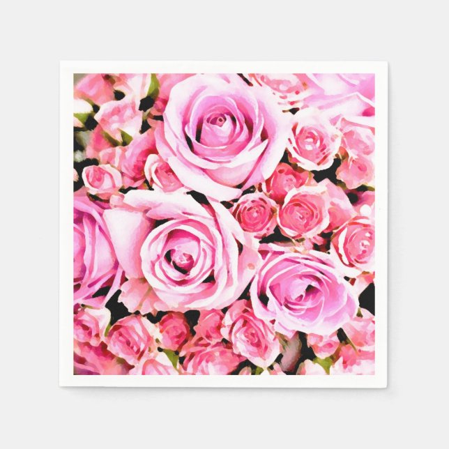 Pink rose bouquet napkin (Front)