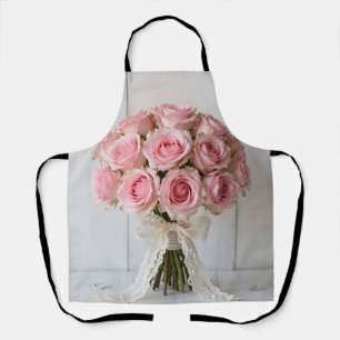 Pink Rose Bouquet Pearl Lace Romantic Apron
