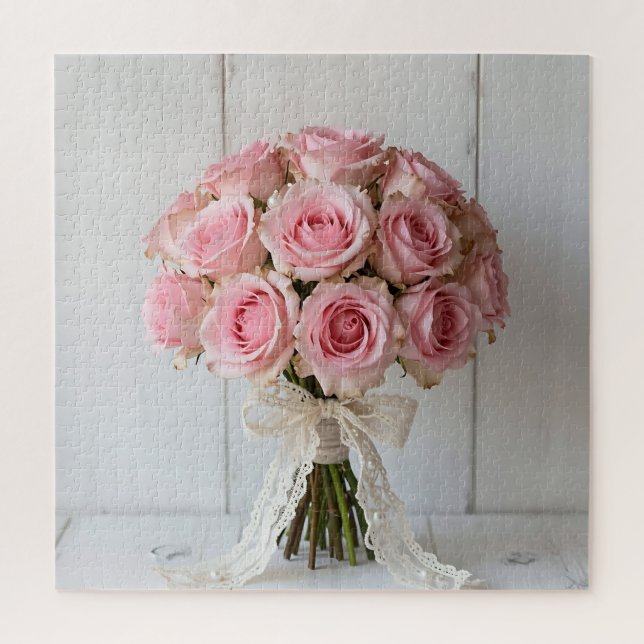 Pink Rose Bouquet Pearl Lace Romantic Jigsaw Puzzle (Vertical)