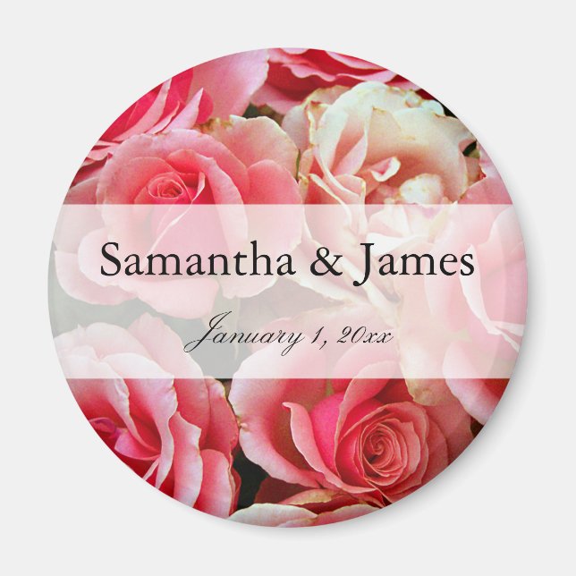 Pink Rose Bouquet Personal Wedding Magnet (Front)