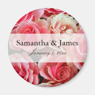 Pink Rose Bouquet Personalised Wedding Magnet
