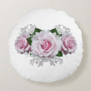 Pink Rose Bouquet Round Cushion