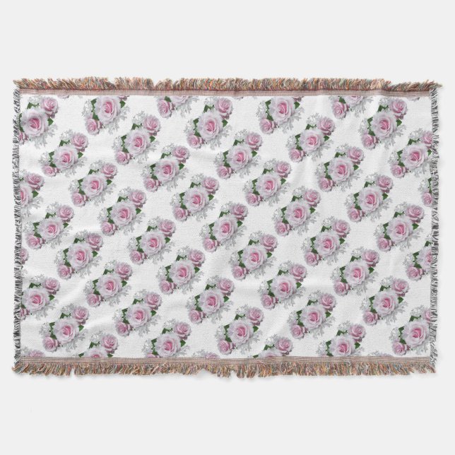Pink Rose Bouquet Throw Blanket (Front)