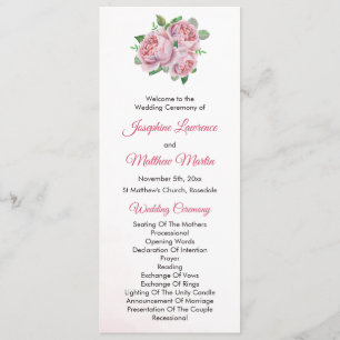 Pink Rose Bouquet Wedding Ceremony Program