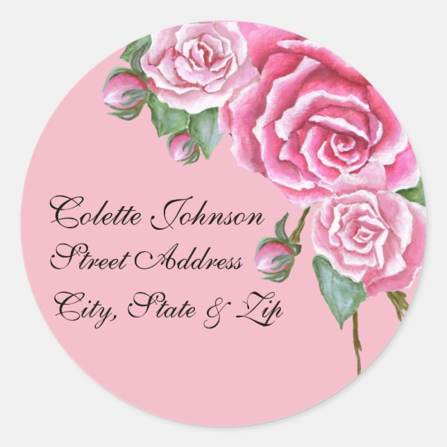 Pink Rose Bouquet Wedding Return Address Labels (Front)