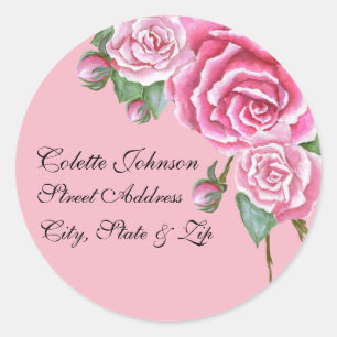 Pink Rose Bouquet Wedding Return Address Labels