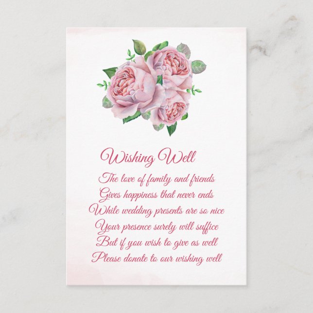 Pink Rose Bouquet Wedding Wishing Well Cards (Front)