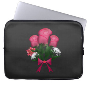 Pink Rose Bouquet with Floral Ribbon Laptop Sleeve