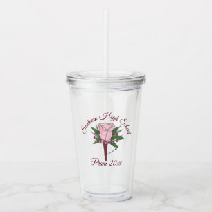 Pink Rose Boutonniere Bachelor Party Prom Floral Acrylic Tumbler