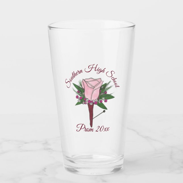 Pink Rose Boutonniere Bachelor Party Prom Floral Glass (Front)