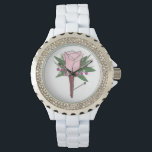 Pink Rose Boutonniere Floral Prom Wedding Watch<br><div class="desc">Features an original marker illustration of a pretty pink rose boutonniere button hole flower,  surrounded by delicate baby's breath.

Designer is available to create and upload custom designs to match the colours and themes of your wedding--click "Ask this Designer" to begin the design process!</div>