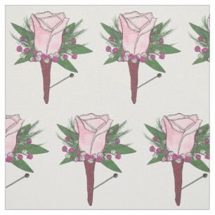 Pink Rose Boutonniere Flower Groom Wedding Day Fabric