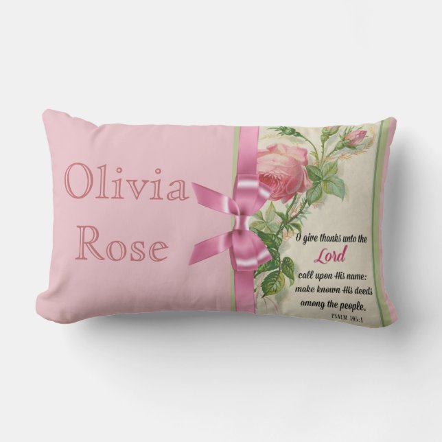 Pink Rose Bow  Scripture Psalm Lumbar Cushion (Front)