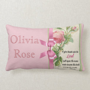 Pink Rose Bow  Scripture Psalm Lumbar Cushion
