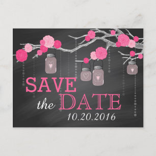 Pink Rose Branch Chalkboard Save the Date Announcement Postcard