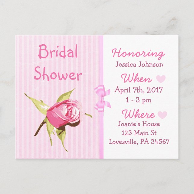 Pink Rose Bridal Shower Invitation Postcard (Front)