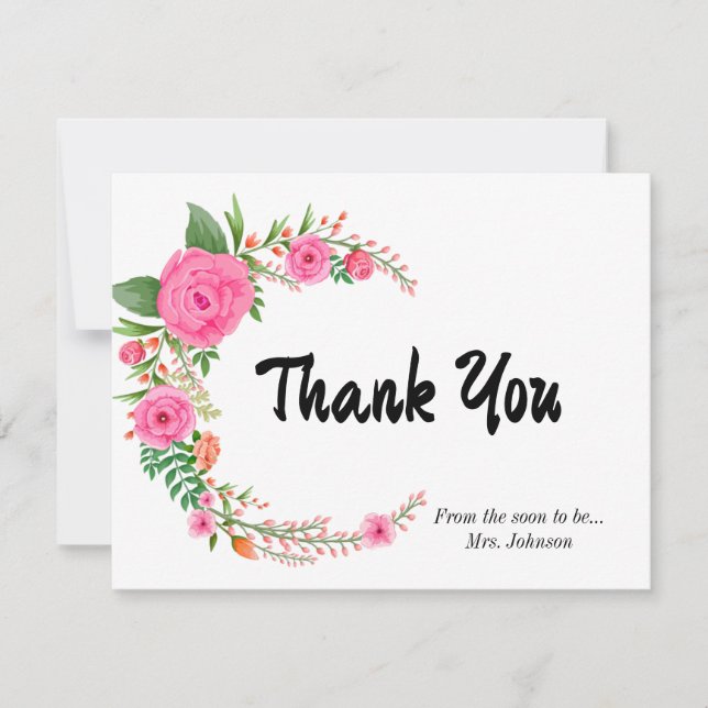 Pink Rose Bridal Shower Thank You Card (Front)