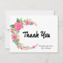 Pink Rose Bridal Shower Thank You Card