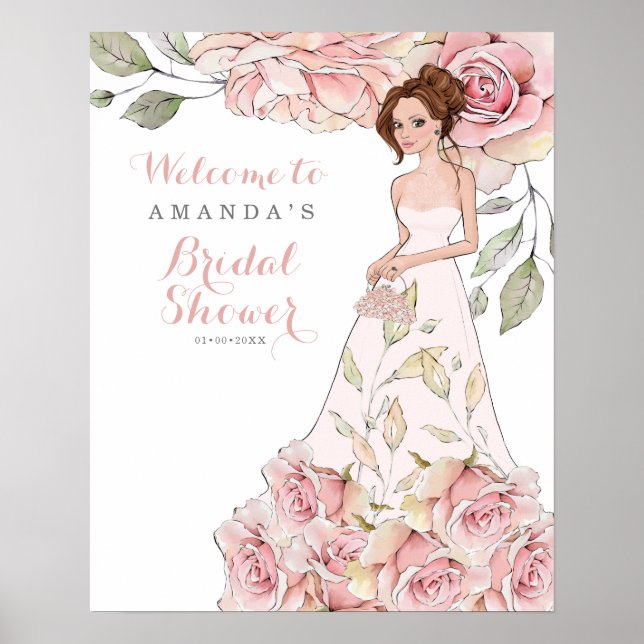 Pink Rose Bride Bridal Shower Welcome  Poster (Front)