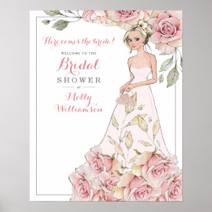 Pink Rose Bride Bridal Shower Welcome  Poster