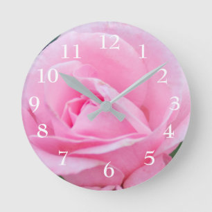Pink Rose Bud Round Clock