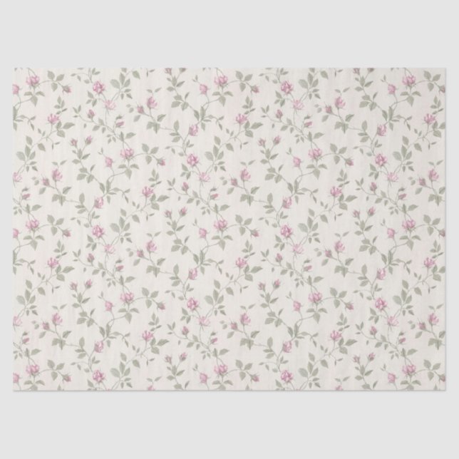 Pink Rose Buds Ivory Shabby Gift Wrap Tissue Paper (Front)