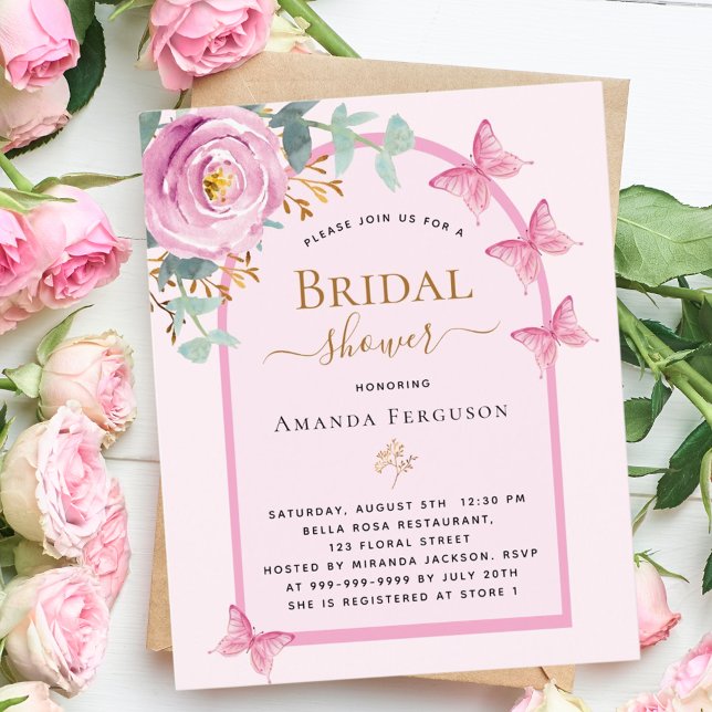 Pink rose Butterfly arch Bridal Shower invitation (Creator Uploaded)