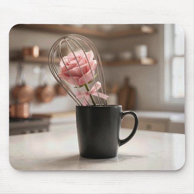 Pink Rose Caged In Wire Whisk Mouse Pad (Front)
