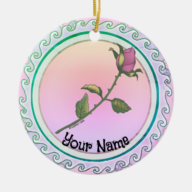 Pink Rose  Ceramic Ornament (Front)