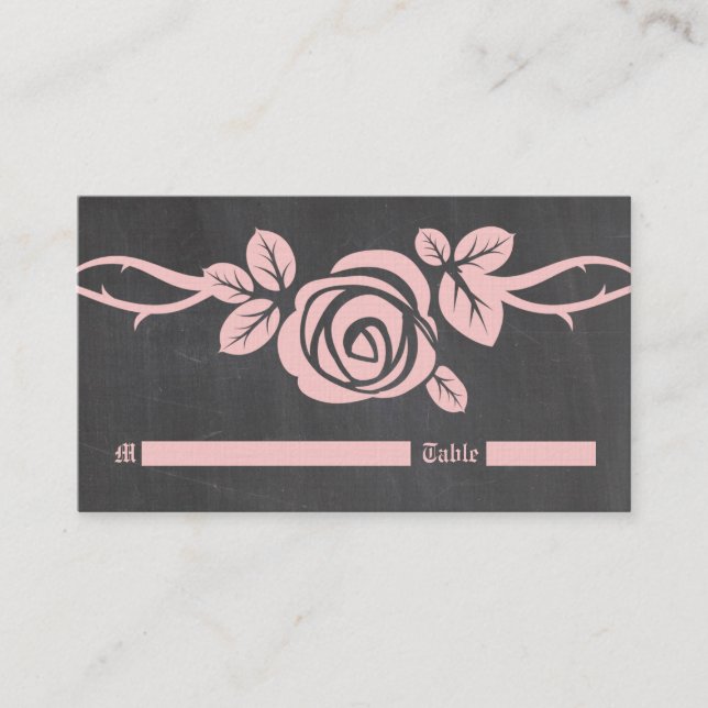 Pink Rose Chalkboard Place Card (Front)