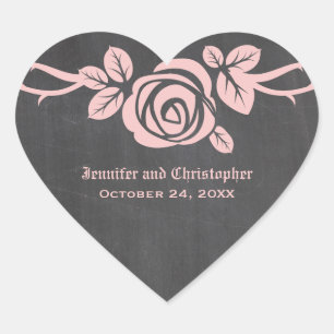 Pink Rose Chalkboard Wedding Stickers