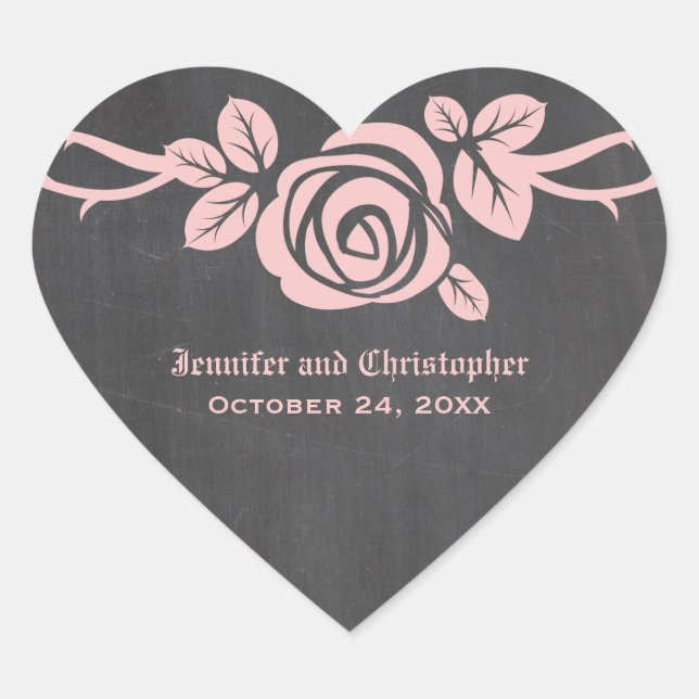 Pink Rose Chalkboard Wedding Stickers (Front)