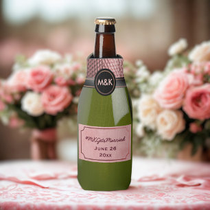 Pink Rosé Champagne Bottle Wedding Hashtag Cooler