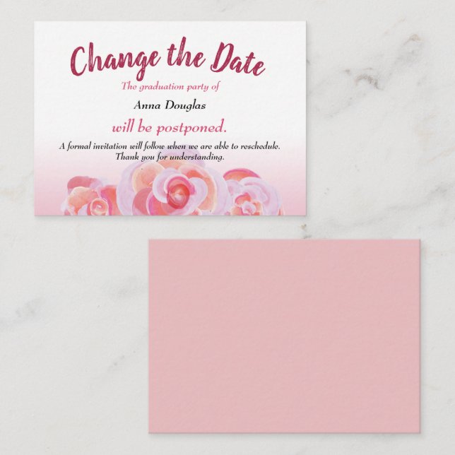 Pink Rose Change-the-Date Advice Card (Front/Back)