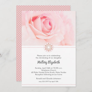 Pink Rose Christening, Baptism Invitations