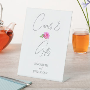 Pink Rose Classic Minimalist Wedding Cards & Gifts Pedestal Sign