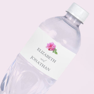 Pink Rose Classic Minimalist Wedding Water Bottle Label