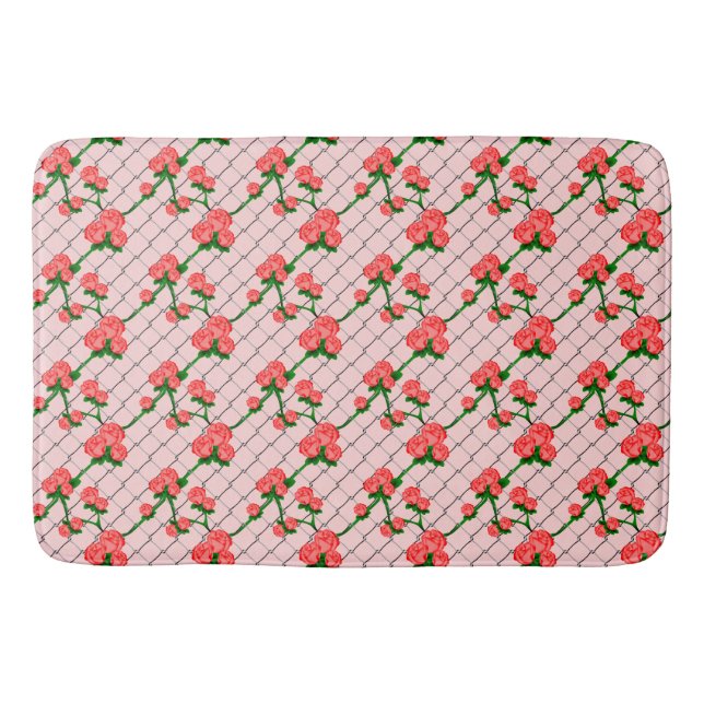 Pink Rose Climbing Chain Link Fence Seamless Patte Bath Mat (Front)