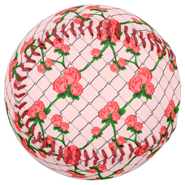 Pink Rose Climbing Chain Link Fence Seamless Patte Softball (Front Left)