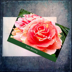 Pink rose close-up photo custom name thank you