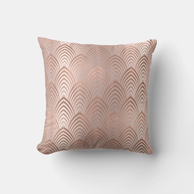 Pink Rose Copper Grey Art Deco Seashells Scales Cushion (Front)