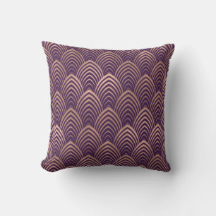 Pink Rose Copper Purple Art Deco Seashells Scales Cushion