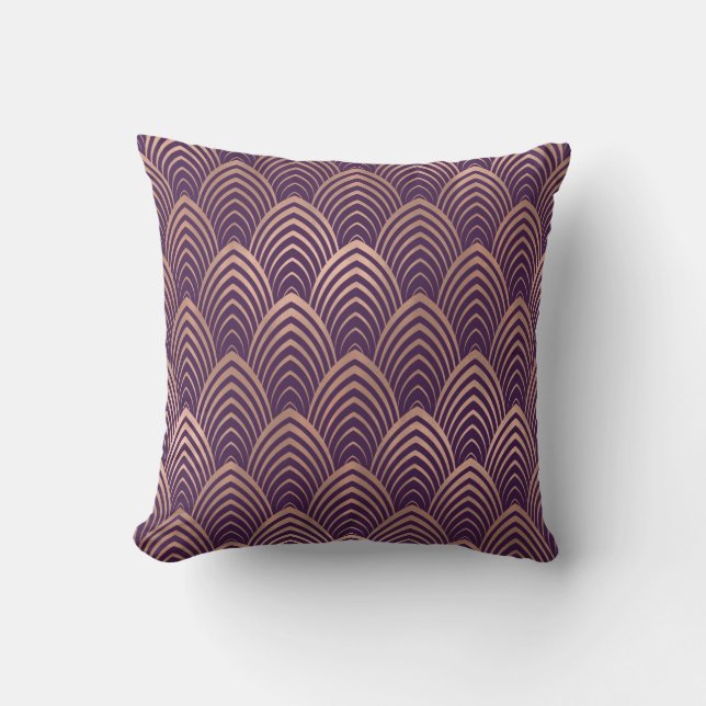 Pink Rose Copper Purple Art Deco Seashells Scales Cushion (Front)