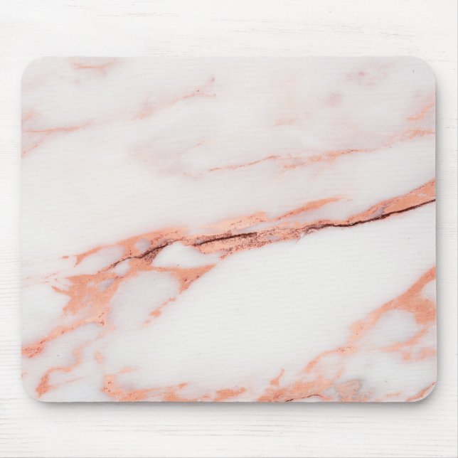 Pink Rose Copper White Grey Marble Stone Glam Mouse Pad (Front)