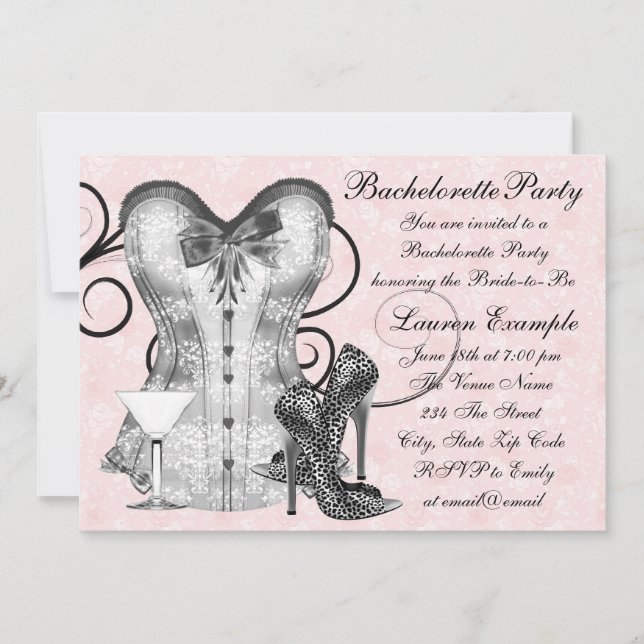 Pink Rose Corset Pink Martini Bachelorette Party Invitation (Front)