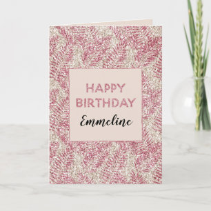 Pink Rose Cream Glitter Glitz Tropical Leaves     Card