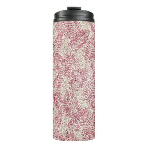 Pink Rose Cream Glitter Glitz Tropical Leaves Thermal Tumbler